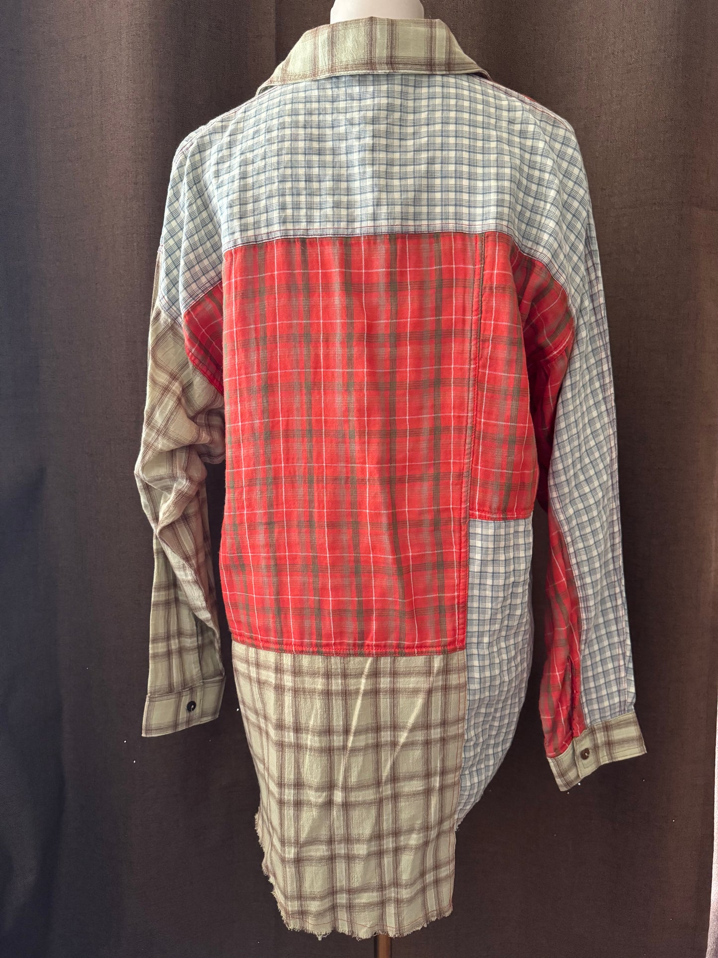 Plaid Block Color Button Up