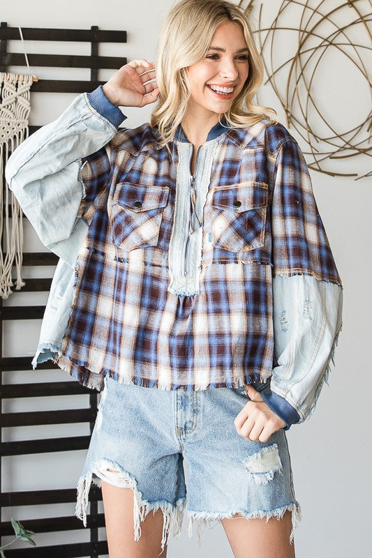 The Aubrey Kat Flannel Half Zip Pullover