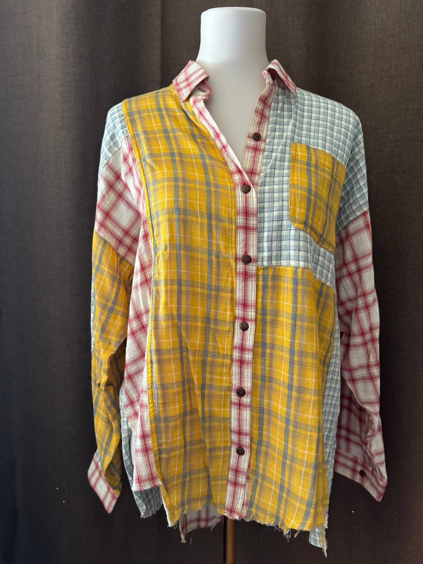 Plaid Block Color Button Up