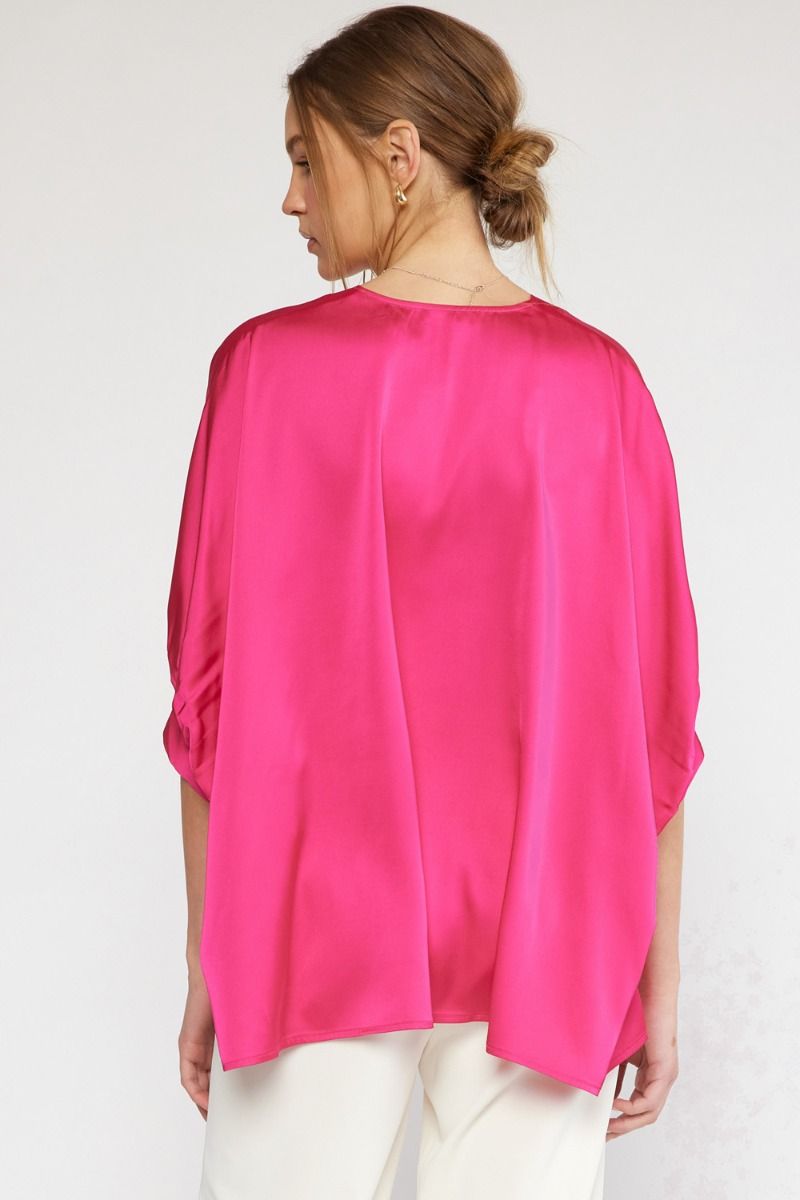 Kriss Kat Drape V-Neck Satin Blouse