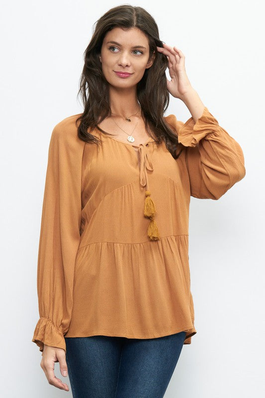 The Caldwell Kat Tassel Tie Blouse