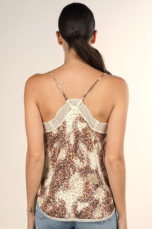 The Claremore Watercolor Animal Print Lace Trim Camisole