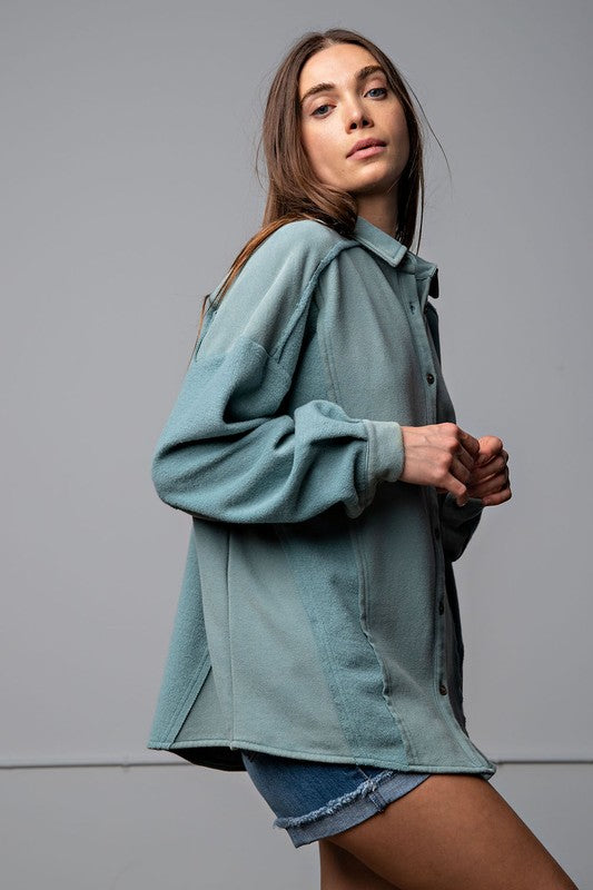 The Bella Captain Contrast Panel Shacket – BarnKatClothing
