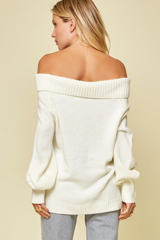 The Kinglee Off the Shoulder Cable Sweater