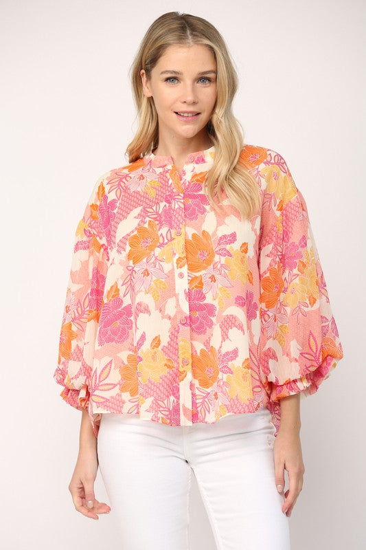 The Elodie Kat Bubble Sleeve Button Up