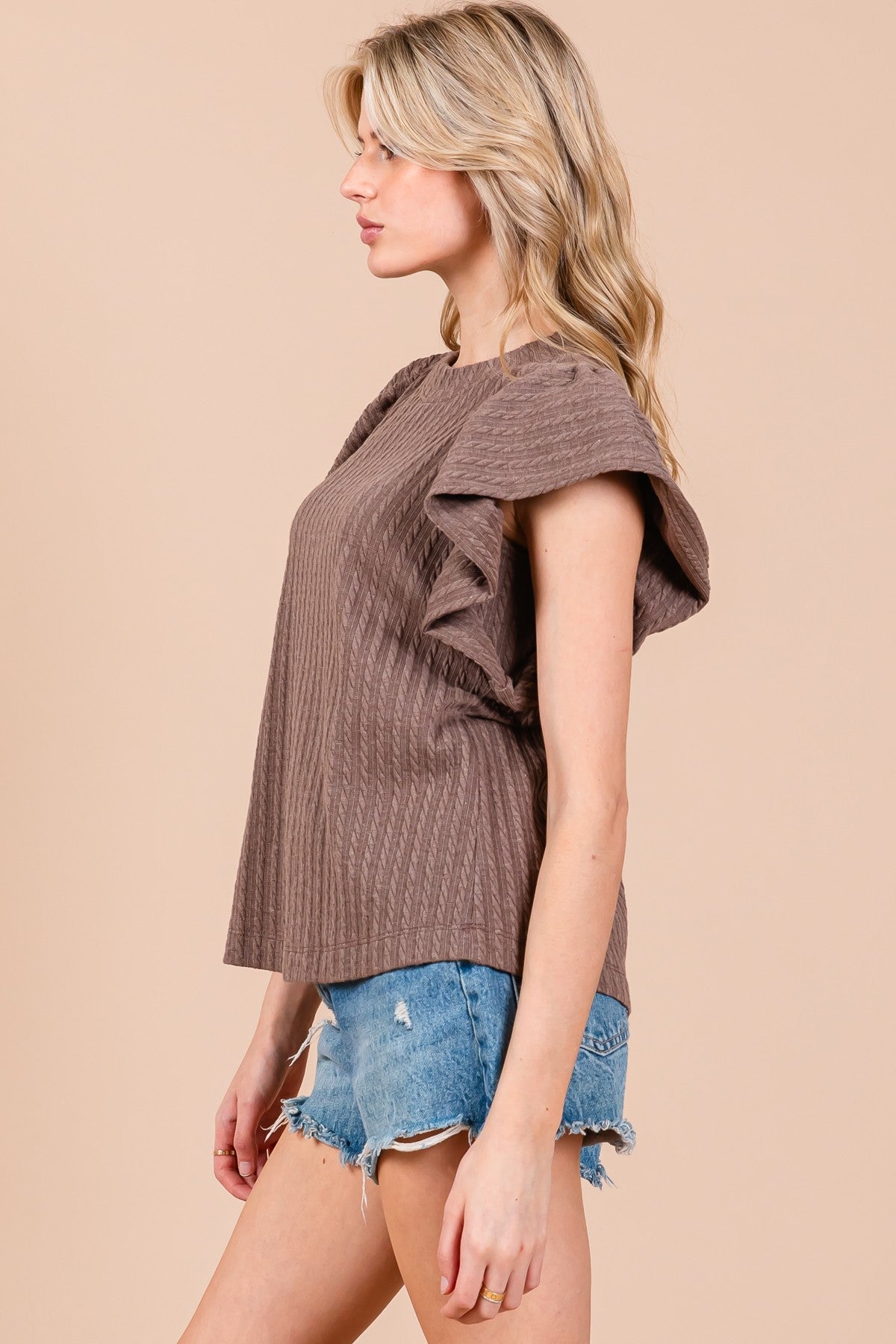 Milo Kat Flutter Sleeve Textured Knit Top