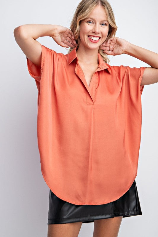 The Billing Kat Collared Satin Drop Shoulder Blouse