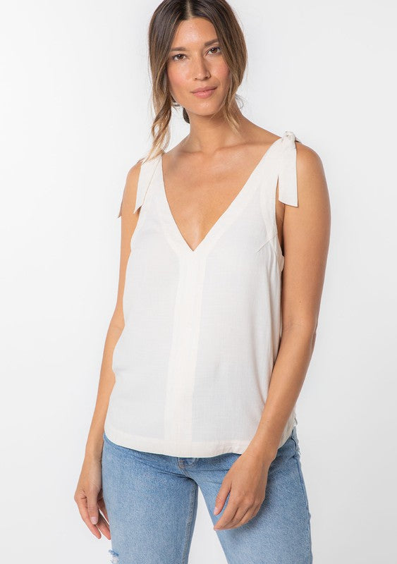 The Larah Linen Blend Double V Neck Tank Top