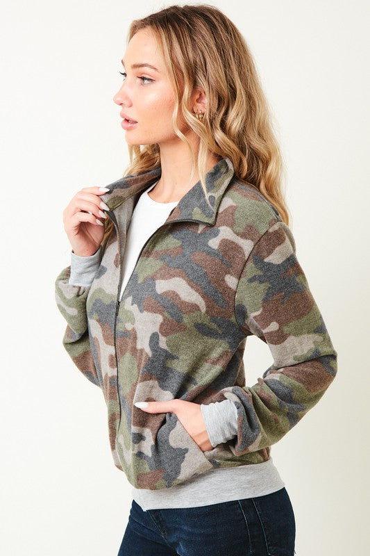 The Salute Extra Soft Camo Zip Up Cardigan