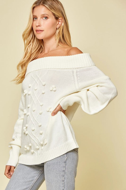 The Kinglee Off the Shoulder Cable Sweater