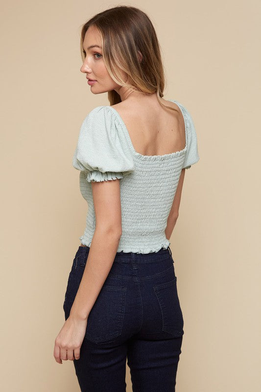 The Unbroken Smocked Bubble Sleeve Top