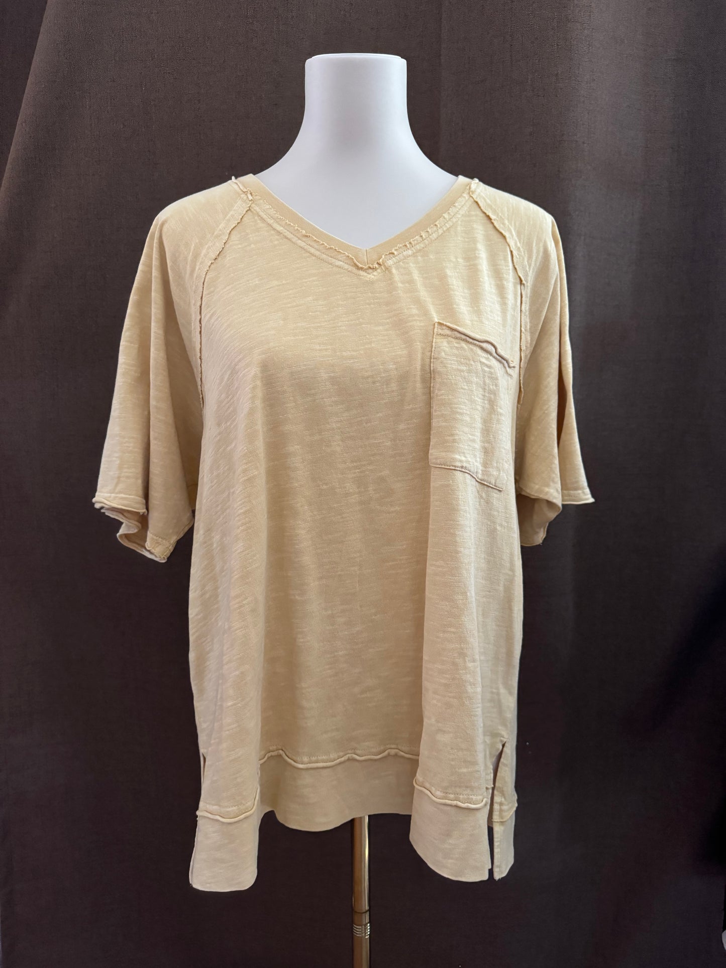 Washed V-Neck Cotton Top