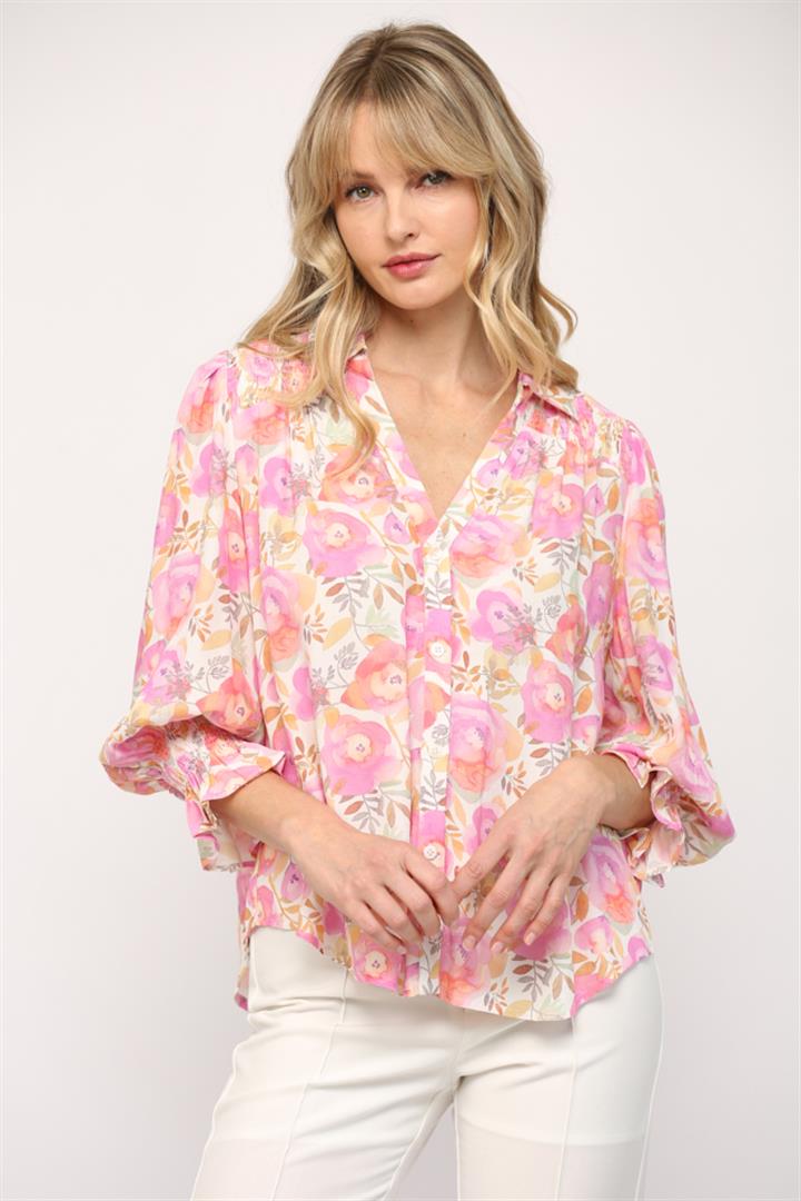 Peony Floral Button Up