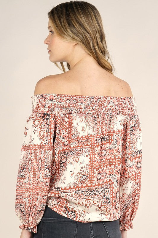 The Rock Scarf Printed Off the Shoulder Top